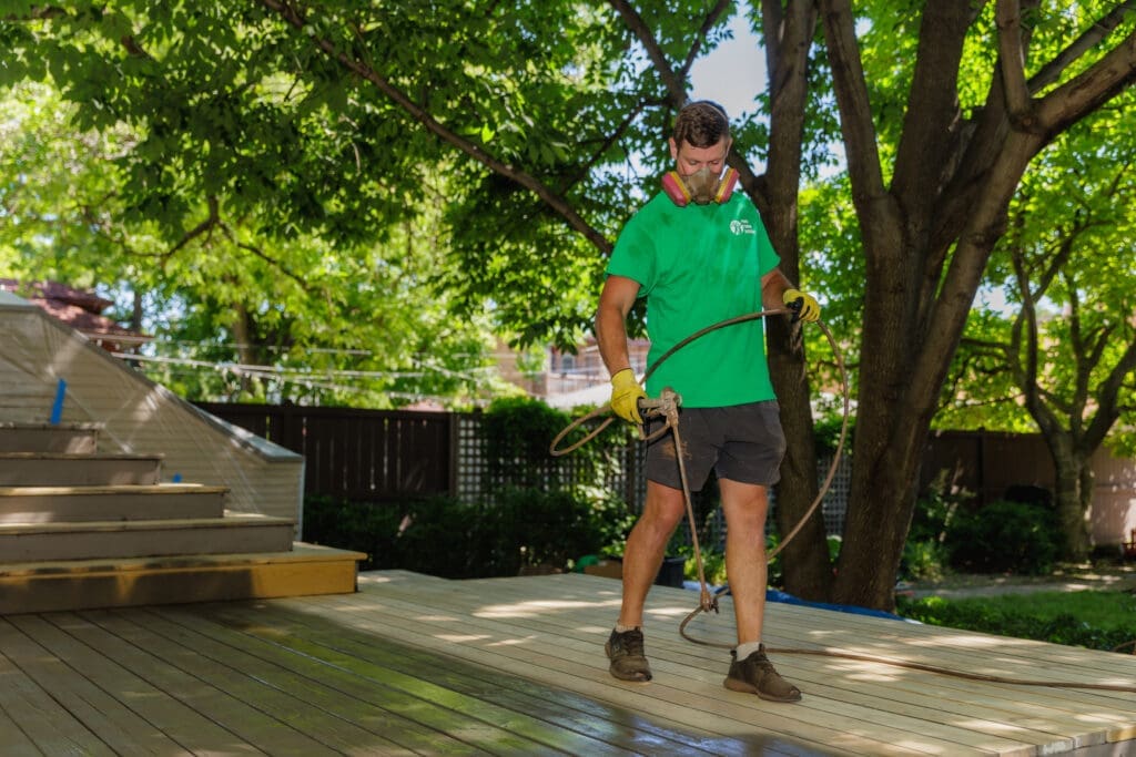 Picture of a deck freshly treated with stain.