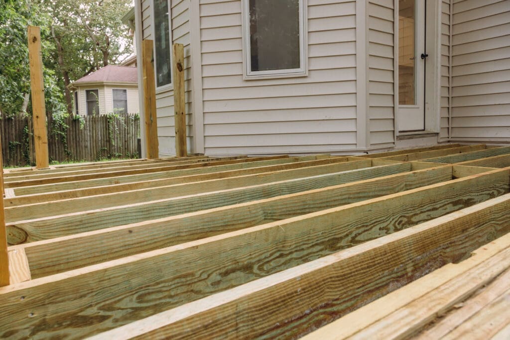 Building a patio with wooden porch terrace