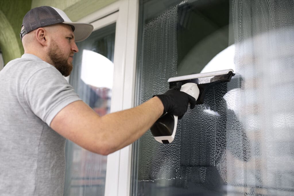 man washing windows